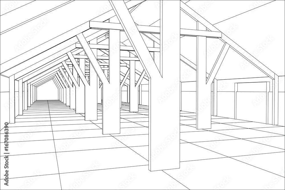 Fototapeta premium Industrial building wireframe for abstract background.Tracing illustration of 3d.