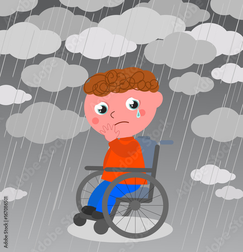 Very sad boy in wheelchair vector
