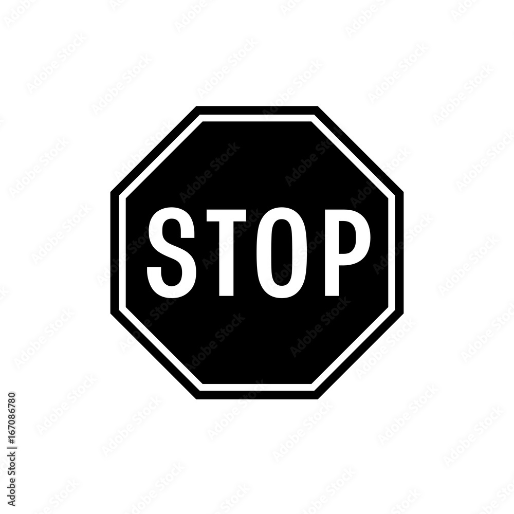Stop sign icon. Black, minimalist icon isolated on white background. Stop sign simple silhouette. Web site page and mobile app design vector element. Stop sign icon. Black, minimalist icon isolated on white background. Stop sign simple silhouette. Web site page and mobile app design vector element.