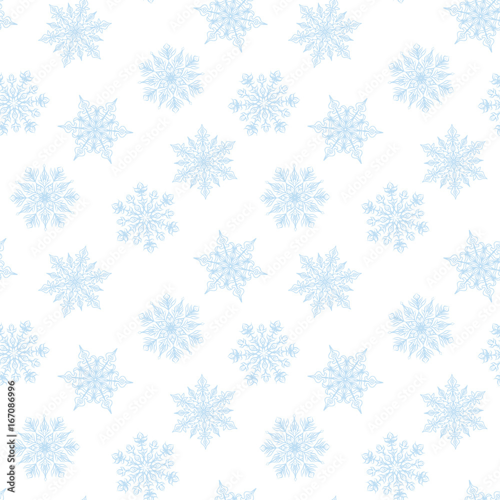 white background with blue snowflakes
