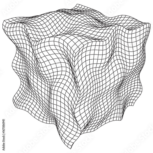Wireframe Mesh Noise Box. Connection Structure. Digital Data Visualization Concept. Vector Illustration.