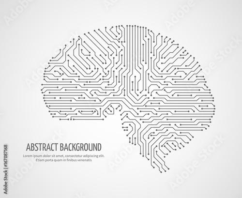 Digital human brain with computer circuit board. Electronic medicine technology vector concept