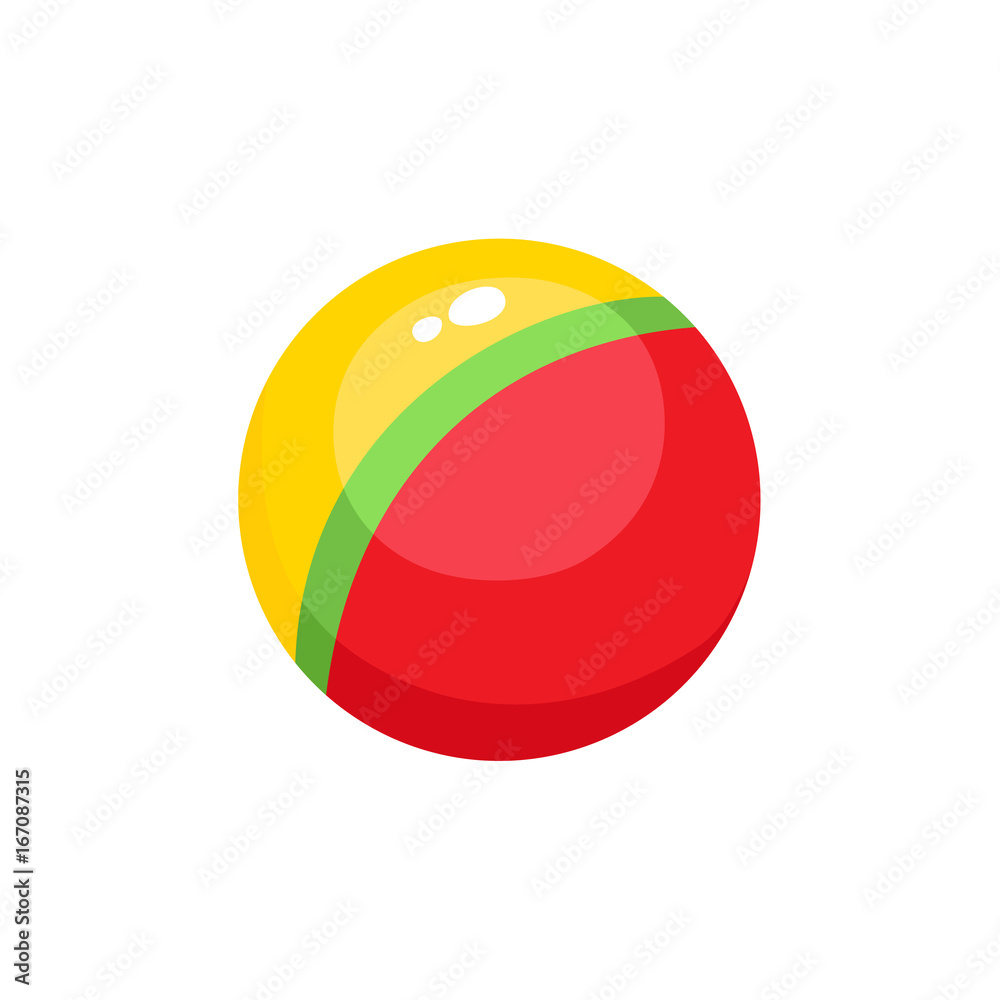 Vector baby ball toy flat illustration. Child round rubber ball,striped colored toy isolated on a white background. Children education, growth and development concept. Vector baby ball toy flat illustration. Child round rubber ball,striped colored toy isolated on a white background. Children education, growth and development concept.