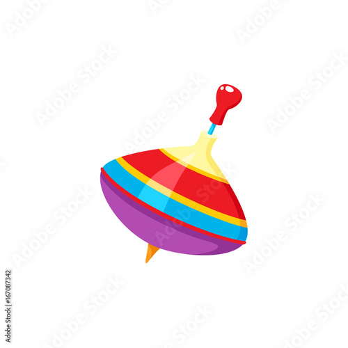 Vector baby whirligig toy flat illustration. Kid top toy, spinning pinwheel colored isolated on a white background. Children education, growth and development concept. Multicolored design object.