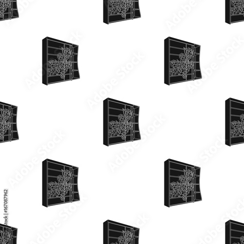 Black bedroom wardrobe with cells.Wardrobe with a beautiful rose on the door.Bedroom furniture single icon in black style vector symbol stock illustration.