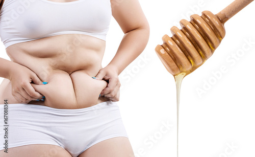 Fotografia Fat woman preparing for honey massage.