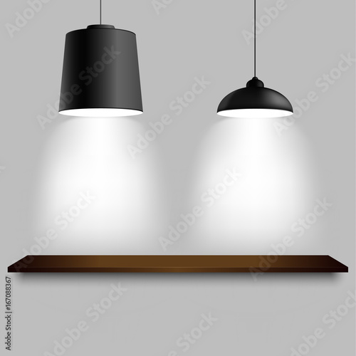 Black ceiling two different lamps with shelf template