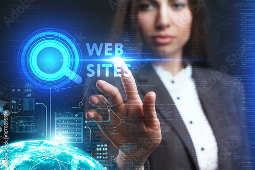 The concept of business, technology, the Internet and the network. A young entrepreneur working on a virtual screen of the future and sees the inscription: Web sites
