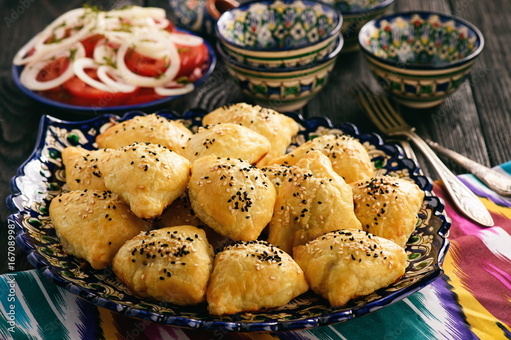Samosa, samsa - meat stuffed pies, oriental style. Samosa, samsa - meat stuffed pies, oriental style.