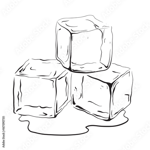 Hand drawn ice cubes. Black and white vector illustration for your creativity