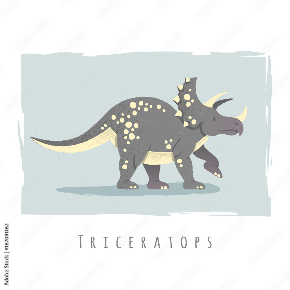 Naklejka premium Cartoon print of triceratops