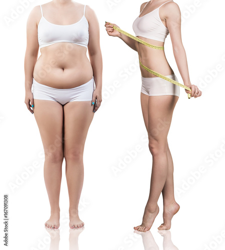 Woman's body before and after weight loss. photo