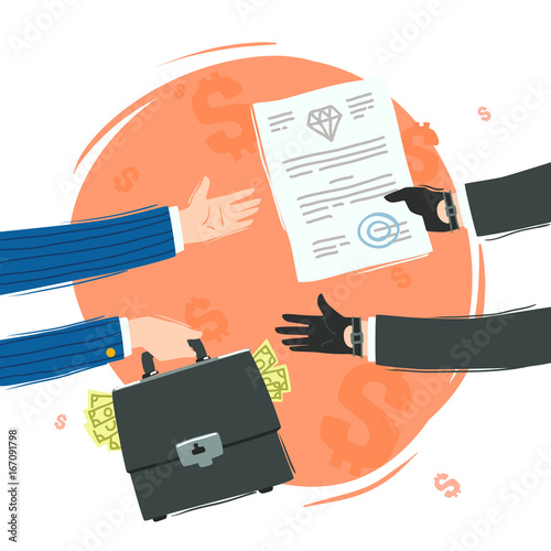 Business people in concept of corruption and bribery. Insider trading.