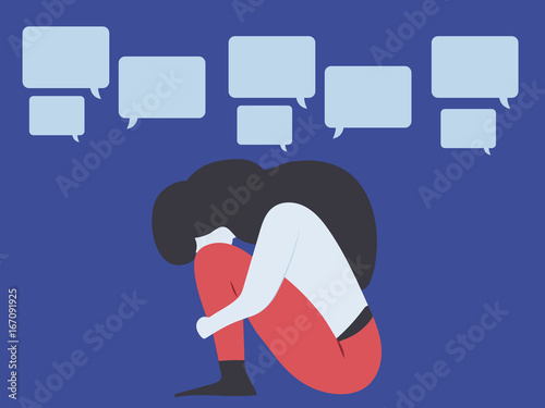 Conceptual illustration for bullying, gossip, aspersion, defamation, slander, libel, slur, detraction, on female girl and teenager