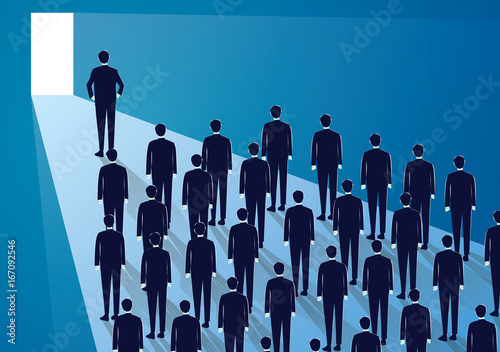 Leadership Concept. Manager Leading Team of Workers Going Forward