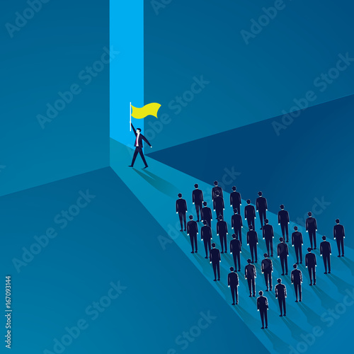 Leadership Concept. Manager Leading Team of Workers Going Forward
