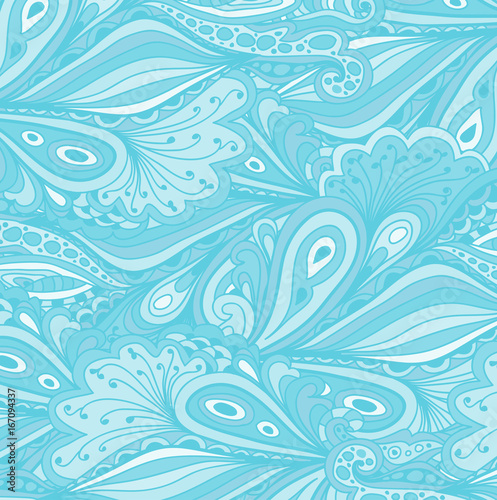 Seamless blue abstract hand-drawn waves pattern