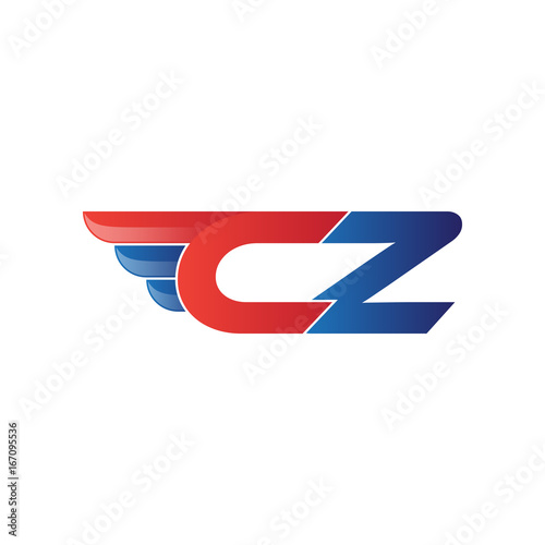 fast initial letter CZ logo vector wing