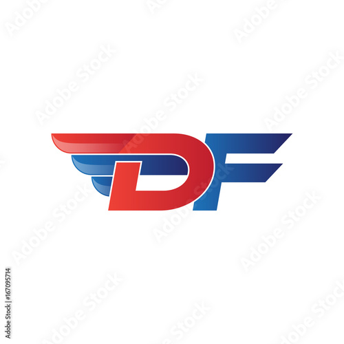 fast initial letter DF logo vector wing