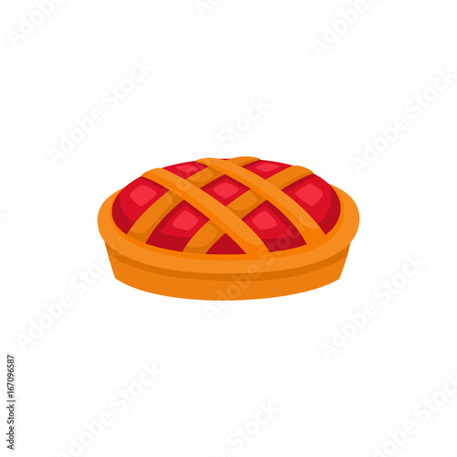 Comic style hot, freshly baked apple, pumpkin, fruit pie, cartoon vector illustration isolated on white background. Cartoon style traditional apple, pumpkin, fruit pie, Thanksgiving Day symbol