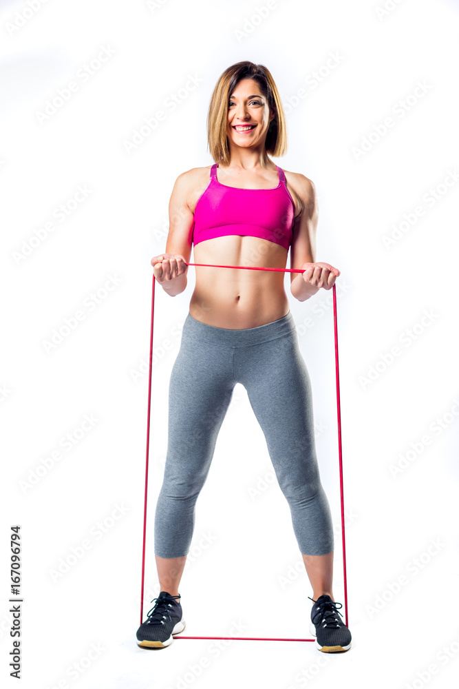 Fitness woman doing exercises with elastic bands