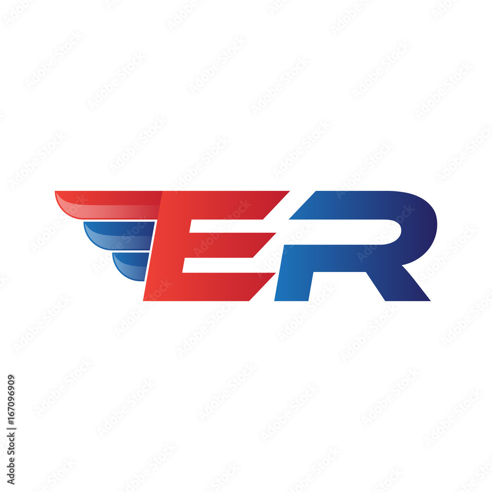 fast initial letter ER logo vector wing fast initial letter ER logo vector wing