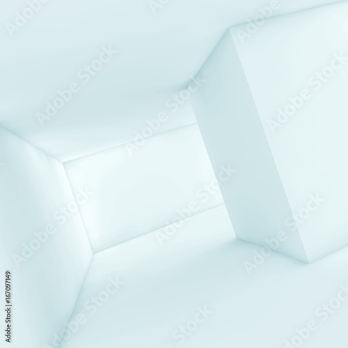 Abstract white empty interior, blue 3d render