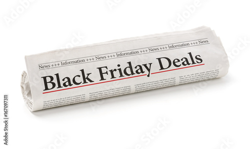 Rolled newspaper with the headline Black Friday Deals
