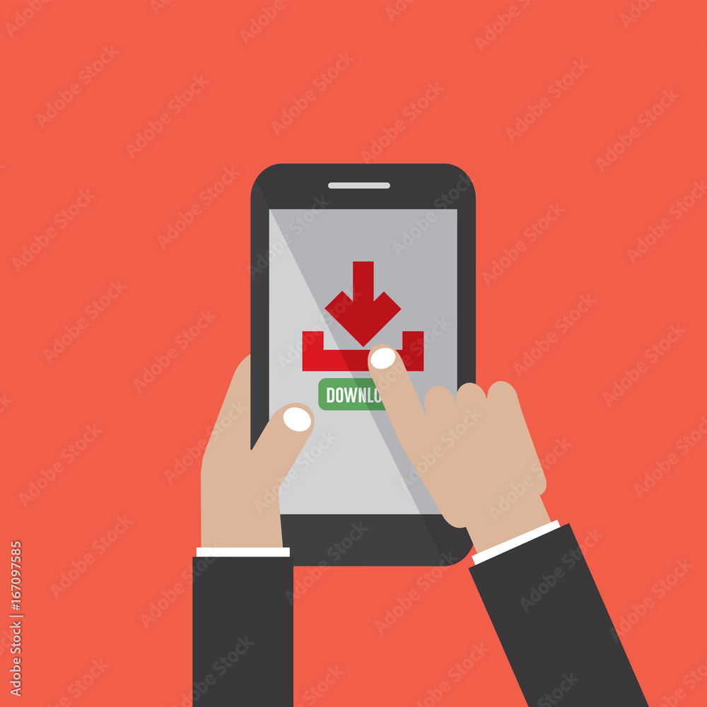 Hand Hold Smartphone With File Download Button On The Screen Vector Illustration Hand Hold Smartphone With File Download Button On The Screen Vector Illustration