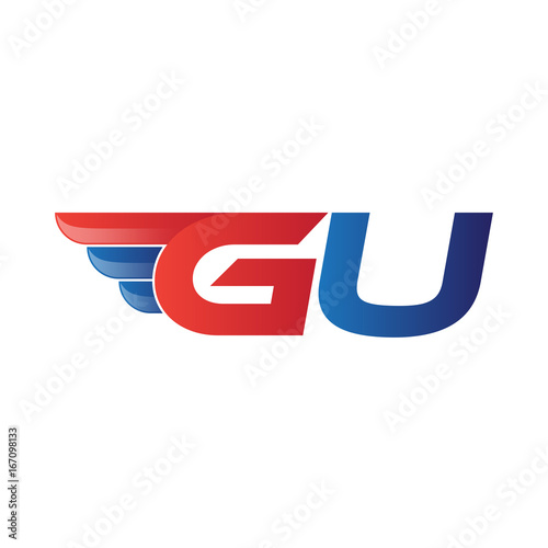 fast initial letter GU logo vector wing