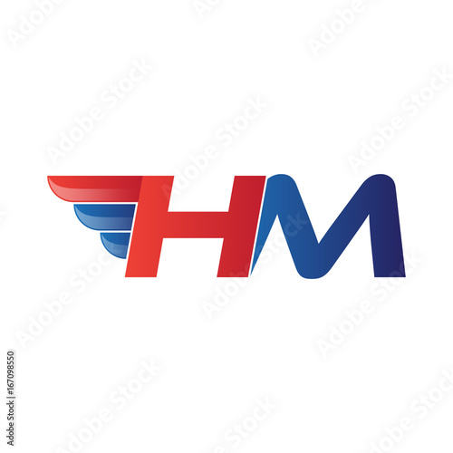 fast initial letter HM logo vector wing