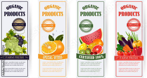 Healthy food  banners set.Fresh fruit and vegetable.Vector illustration with vegetable and fruit