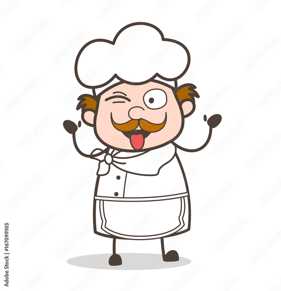 Cartoon Funny Chef Face with Tongue-Out