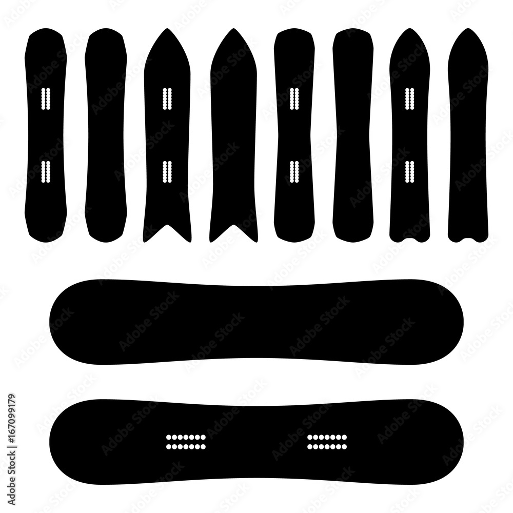 Snowboard Icons Set Vector. Black And White. Different Types. Isolated  Snowboards Symbols, Sign. Stock Vector | Adobe Stock