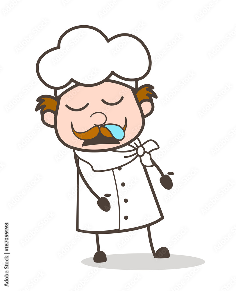 Cartoon Older Chef Sleepy Face Vector Illustration Cartoon Older Chef Sleepy Face Vector Illustration