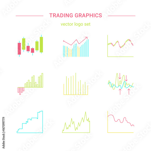 Trading graphics vector icon set.