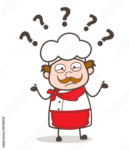 Cartoon Old Chef Loking Very Confused Vector Concept