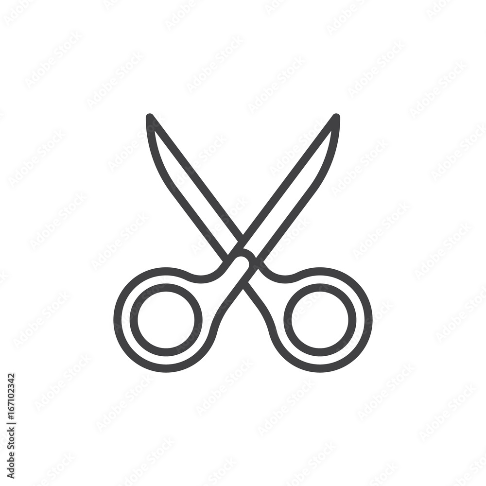 Scissors line icon, outline vector sign, linear style pictogram isolated on white. Cut symbol, logo illustration. Editable stroke. Pixel perfect vector graphics Scissors line icon, outline vector sign, linear style pictogram isolated on white. Cut symbol, logo illustration. Editable stroke. Pixel perfect vector graphics