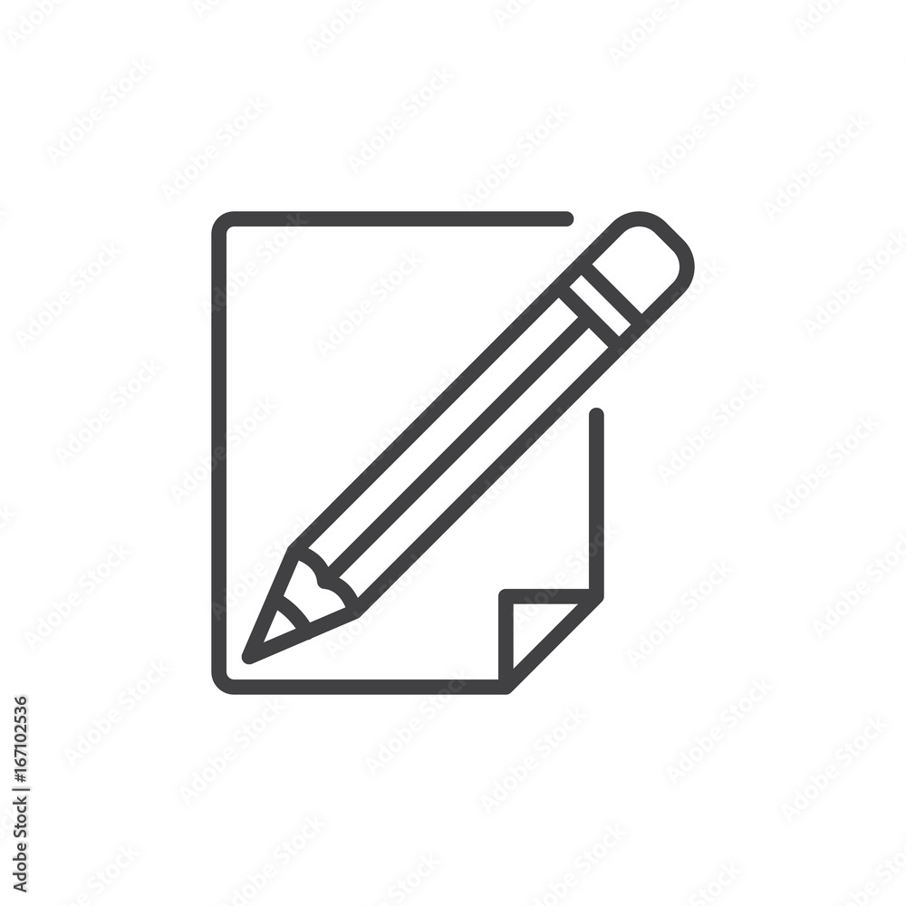 Pencil and paper line icon, outline vector sign, linear style pictogram isolated on white. Write, edit symbol, logo illustration. Editable stroke. Pixel perfect vector graphics Pencil and paper line icon, outline vector sign, linear style pictogram isolated on white. Write, edit symbol, logo illustration. Editable stroke. Pixel perfect vector graphics