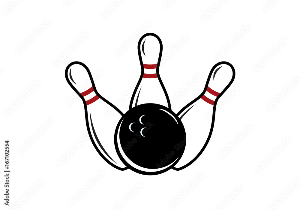 Bowling pins and ball icon vector. Three bowling pins with a ball icon  isolated on a white background. Bowling skittles vector Stock Vector |  Adobe Stock