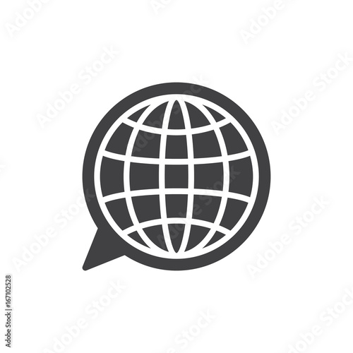 Language icon vector, filled flat sign, solid pictogram isolated on white. Globe inside speech bubble symbol, logo illustration. Pixel perfect vector graphics