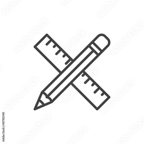 Pencil and ruler crossed line icon, outline vector sign, linear style pictogram isolated on white. Drawing tools symbol, logo illustration. Editable stroke. Pixel perfect vector graphics