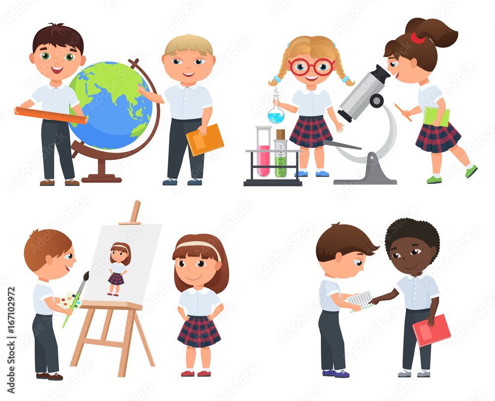 Cute pupils boys and girls. School kids vector illustratrion. Cute pupils boys and girls. School kids vector illustratrion.