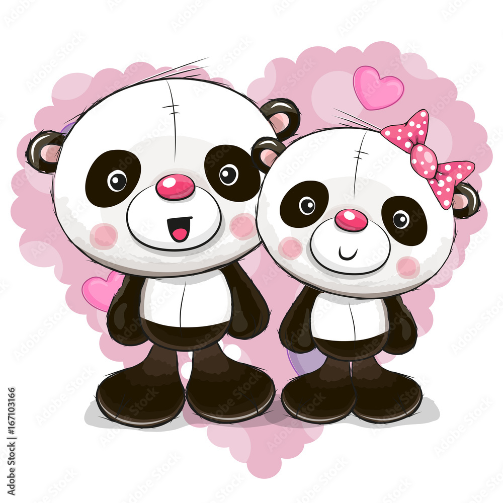 Fototapeta premium Two Cute Cartoon Pandas