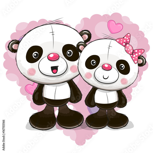 Fototapeta Naklejka Na Ścianę i Meble -  Two Cute Cartoon Pandas
