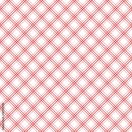Geometric plaid diagonal line vintage seamless vector pattern. Retro tablecloth colors checkered red and white background.