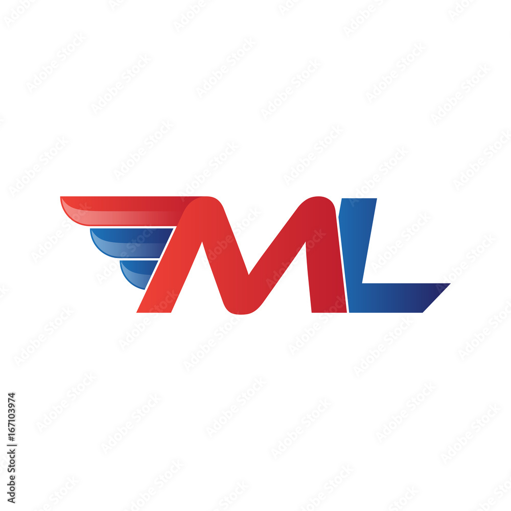 fast initial letter ML logo vector wing fast initial letter ML logo vector wing