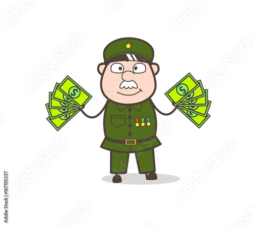 Cartoon Sergeant with Lots of Money Vector Illustration