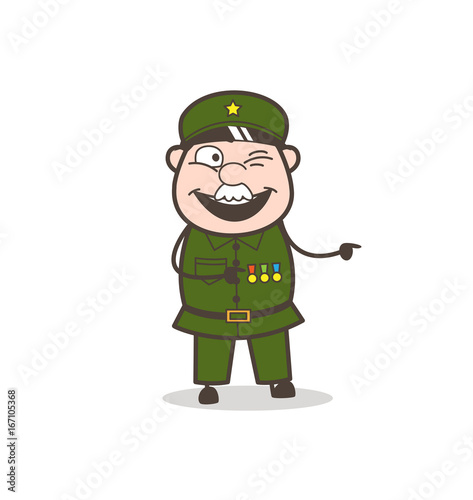 Cartoon Naughty Sergeant Pointing Finger Vector Illustration