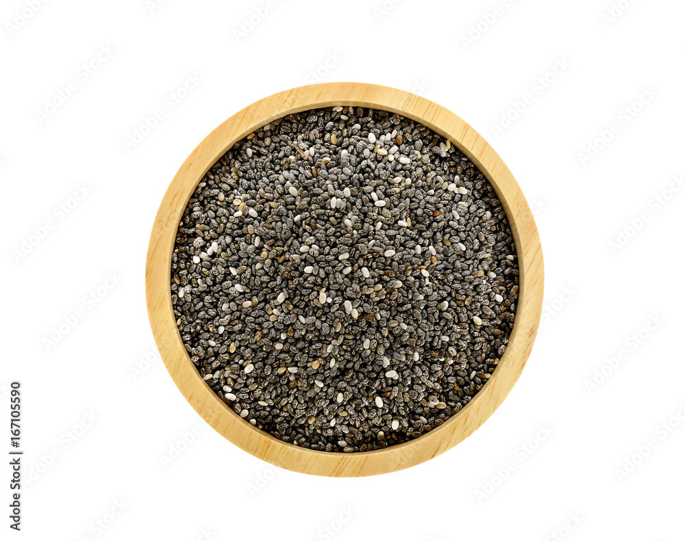 Sesame in wooden bowl, isolated on white background Sesame in wooden bowl, isolated on white background